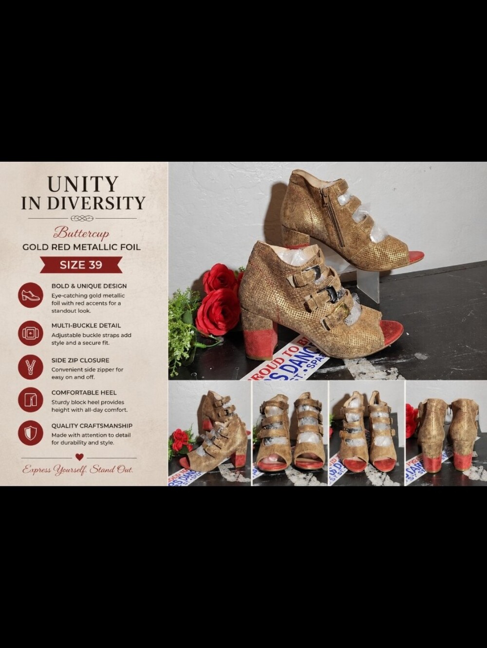 UNITY IN DIVERSITY Buttercup Gold Red Metallic Foil 39